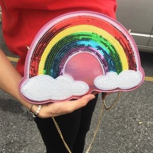 Pastel Pink Sequin Rainbow Crossbody Purse